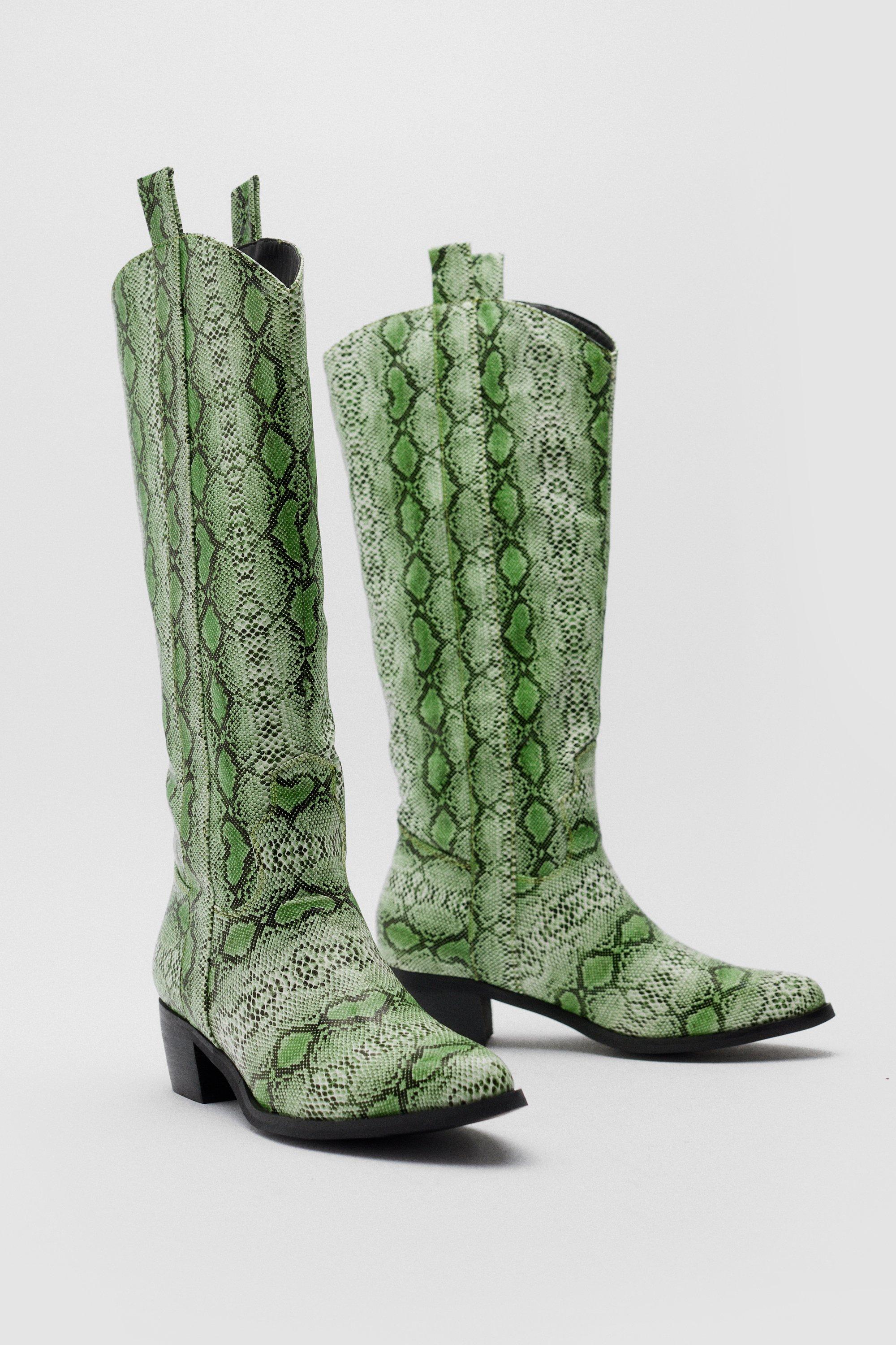 Faux Leather Snake Print Cowboy Boots